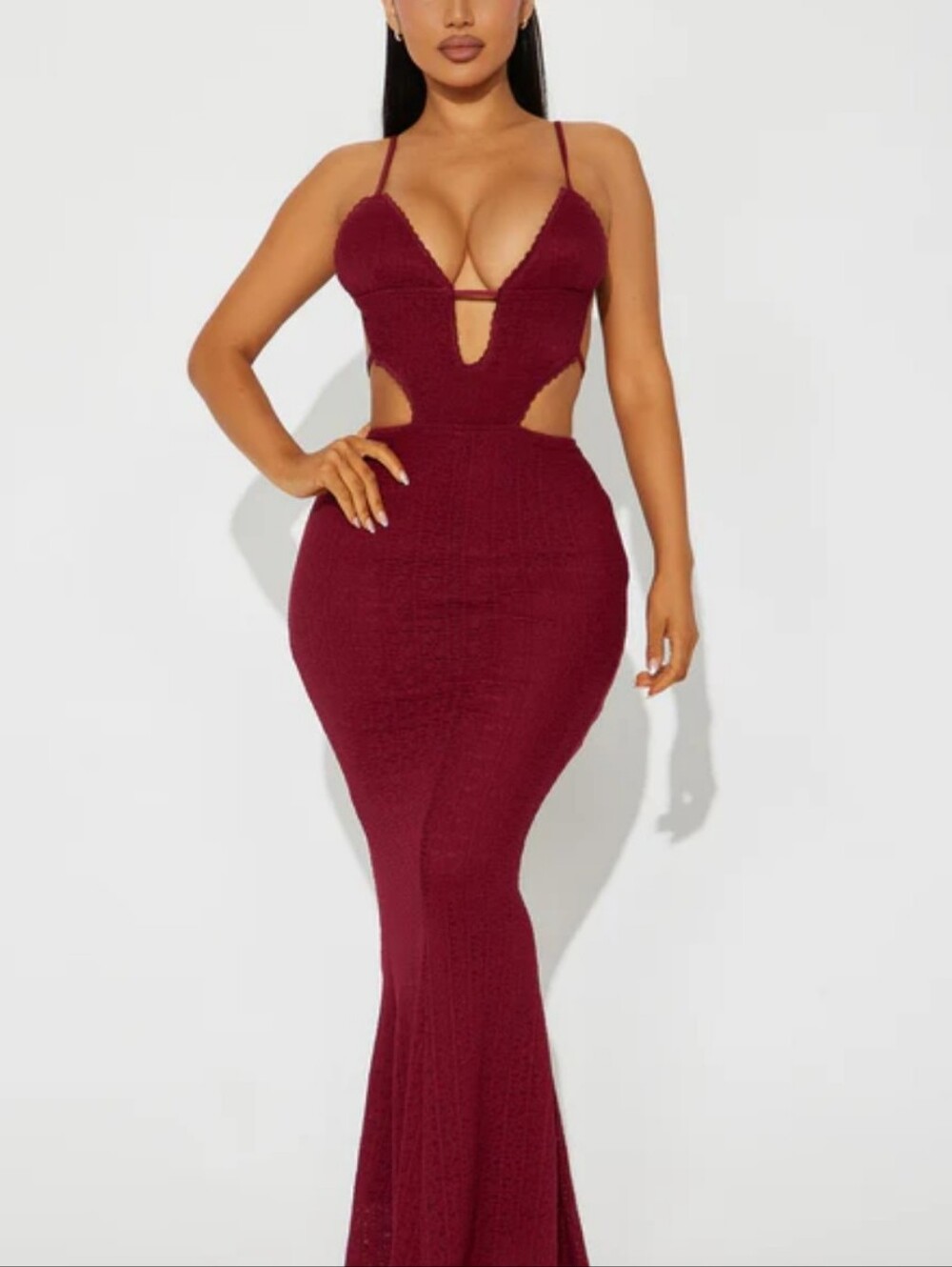 NWT Fashion Nova Rosie Lace Maxi Dress Bodycon Backless Low Cut Sexy Burgundy 1X